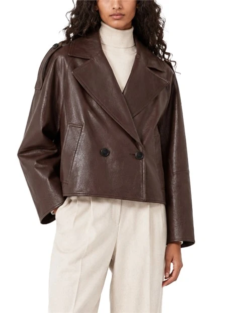 GIACCA IN PELLE  MODELLO CABAN BOXY DOPPIOPETTO IN NAPPA DONNA MARRONE