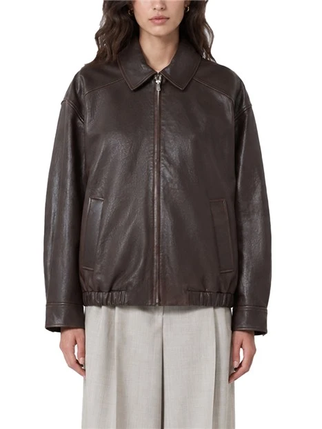 GIACCA IN PELLE MODELLO BOMBER IN NAPPA DONNA MARRONE