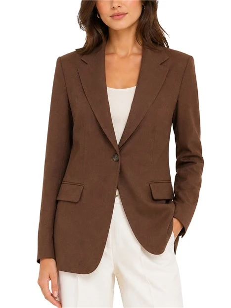 BLAZER MONOPETTO IN PURA LANA CON PINCES DONNA MARRONE
