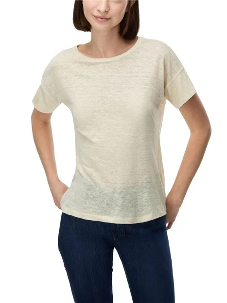 T-SHIRT MANICA CORTA IN LINO DONNA BEIGE