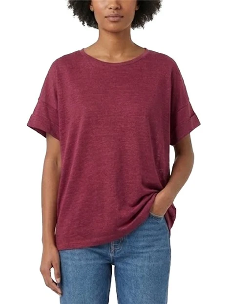 T-SHIRT MANICA CORTA IN LINO DONNA BORDEAUX