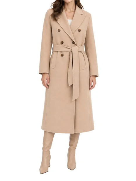 CAPPOTTO LUNGO DOPPIOPETTO IN PURA LANA CON CINTURA DONNA MARRONE