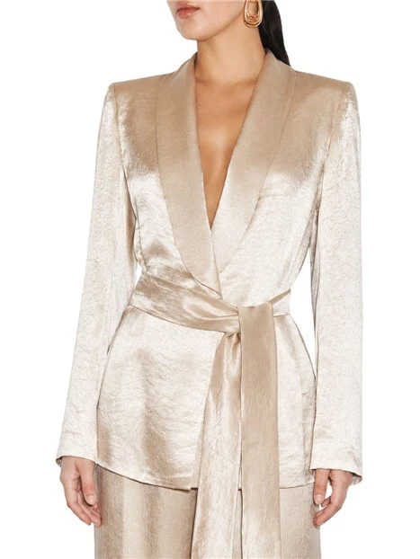 BLAZER IN RASO STROPICCIATO CON CINTURA DONNA BEIGE