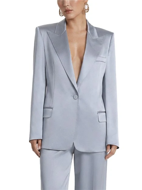 BLAZER MONOPETTO IN SATIN CON FODERA INTERNA DONNA AZZURRO
