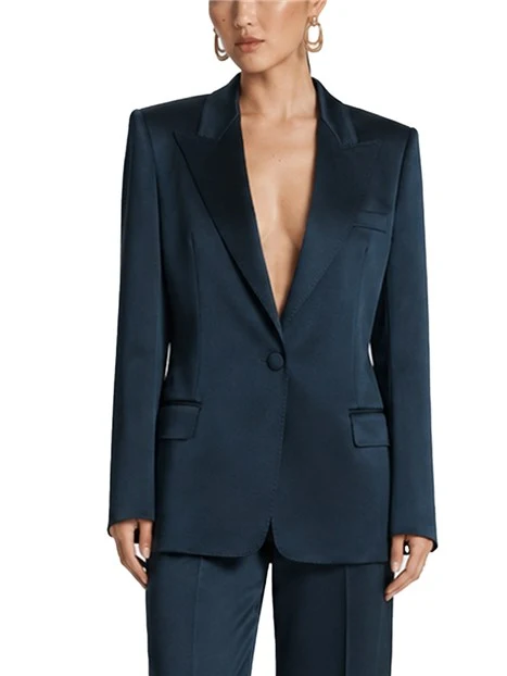 BLAZER MONOPETTO IN SATIN CON FODERA INTERNA DONNA BLU