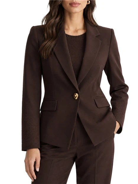 GIACCA CORTA MONOPETTO IN TELA BISTRETCH DONNA MARRONE