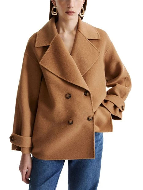 CAPPOTTO CORTO MODELLO BLOUSON IN MISTO LANA DONNA MARRONE CHIARO