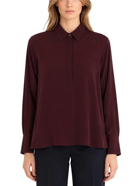 BLUSA CON COLLETTO CLASSICO IN MISTO SETA DONNA BORDEAUX