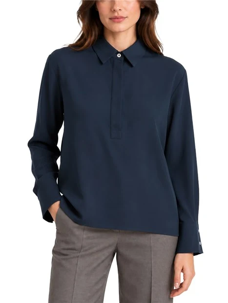 BLUSA CON COLLETTO CLASSICO IN MISTO SETA DONNA BLU