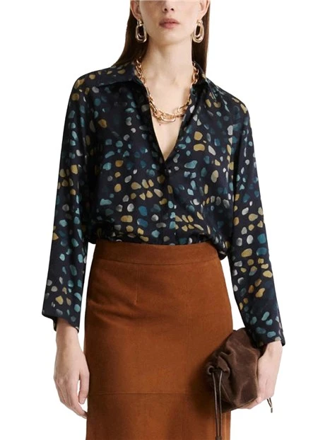 CAMICIA IN TWILL DI VISCOSA STAMPA FANTASIA DONNA BLU