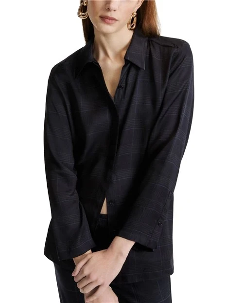 CAMICIA IN TWILL DI VISCOSA STAMPA RIGHE DONNA BLU