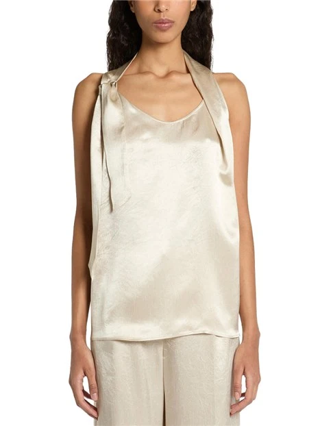 TOP IN RASO CON FIOCCO LATERALE DONNA BEIGE