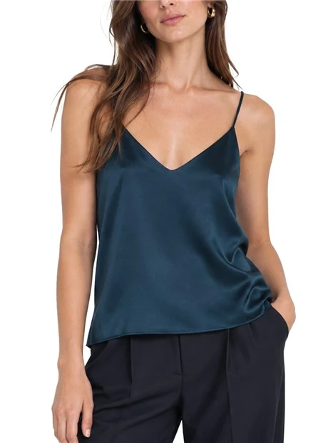 TOP IN SATIN TECNICO CON SPALLINE SOTTILI BLU