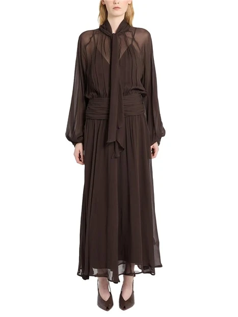 VESTITO LUNGO IN CREPONNE CON BASCHINA DRAPPEGGIATA DONNA MARRONE