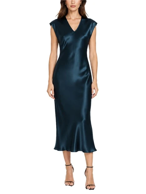 VESTITO LUNGO IN RASO LEGGERO CON SCOLLO A BARCA DONNA BLU