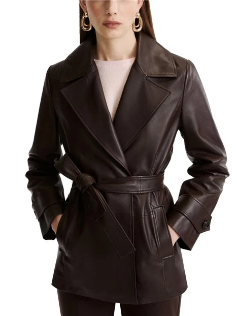 GIACCA IN PELLE IN NAPPA CON CINTURA COORDINATA DONNA MARRONE