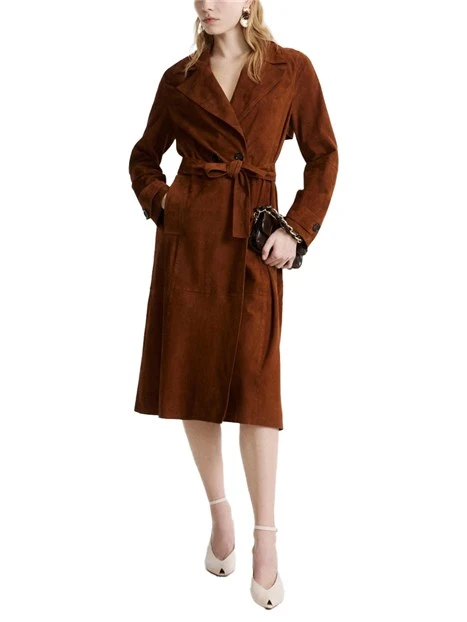 GIACCA TRENCH DOPPIOPETTO IN PELLE CON CINTURA DONNA MARRONE