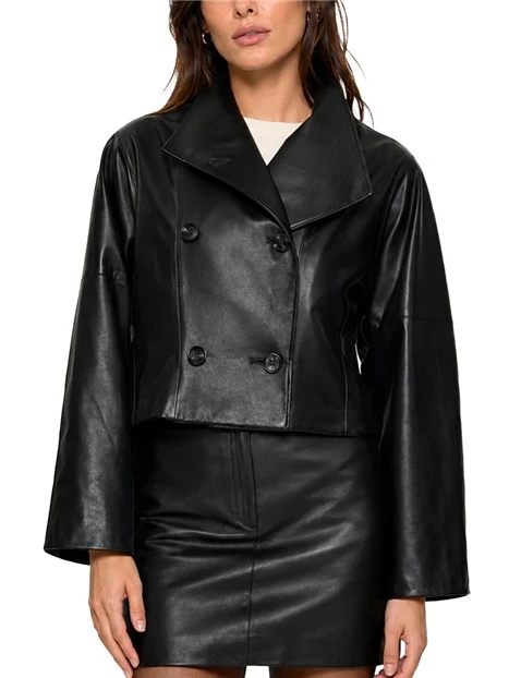 GIACCA IN PELLE NAPPA CON MANICHE KIMONO DONNA NERO