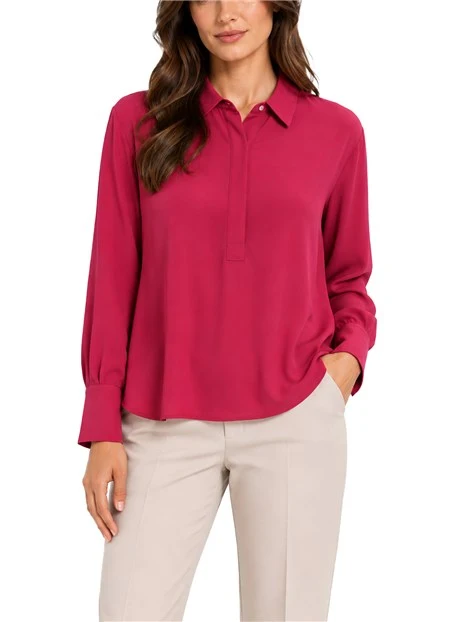 BLUSA CON COLLETTO CLASSICO IN MISTO SETA DONNA FUCSIA