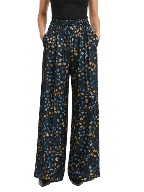 PANTALONE PALAZZO IN TWILL DI VISCOSA STAMPATO DONNA BLU