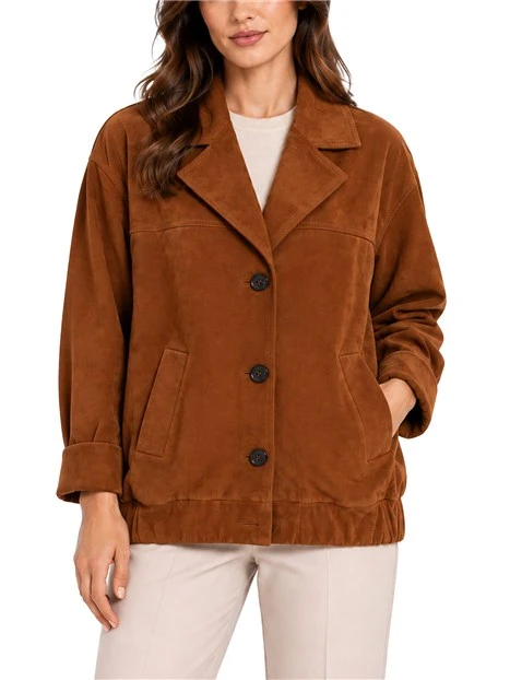 GIACCA IN PELLE SCAMOSCIATA LINEA BOXY DONNA CUOIO