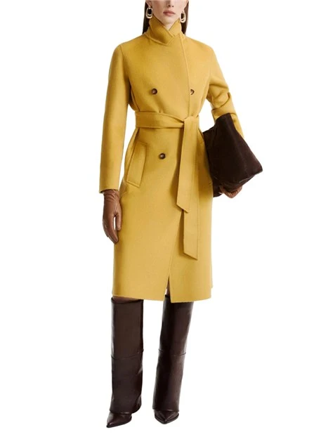 CAPPOTTO LUNGO DOPPIOPETTO IN PURA LANA CON CINTURA DONNA GIALLO
