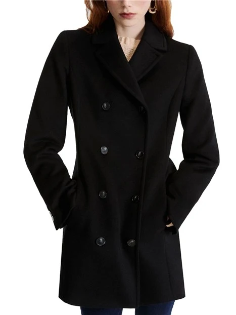 CAPPOTTO CORTO DOPPIOPETTO IN LANA E CASHMERE DONNA NERO