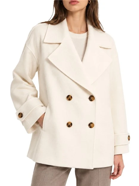 CAPPOTTO CORTO MODELLO BLOUSON IN MISTO LANA DONNA MARRONE BIANCO