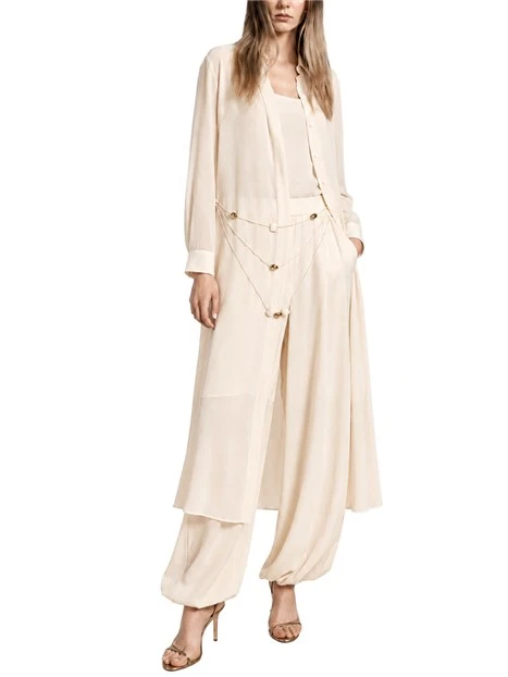 CAMICIA LUNGA IN GEORGETTE SEMITRASPARENTE CON COLLANA MULTIGIRODONNA BIANCO
