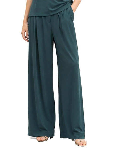PANTALONI PALAZZO IN JERSEY  CON PIEGA STIRATA E BOTTONE A VISTA DONNA BLU