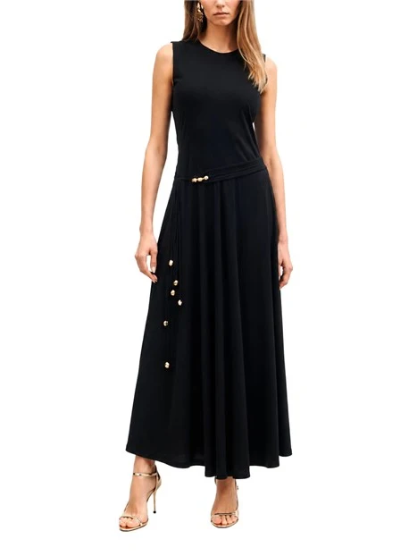 VESTITO LUNGO IN JERSEY CON BEADS METALLICHE DONNA NERO