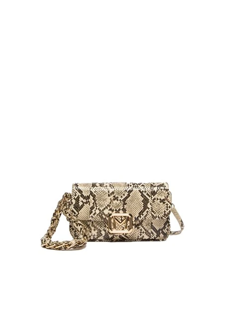 BORSA A MANO CON TRACOLLA E MANICO INTRECCIATO CON CATENA DONNA beige