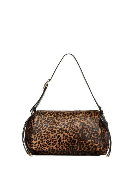 BORSA A SPALLA  ANIMALIER IN PELLE CON TRACOLLA DONNA MARRONE