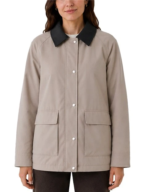 GIACCA IMPERMEABILE IN GABARDINA ANTIGOCCIA CON DETTAGLI IN FLANELLA DONNA BEIGE