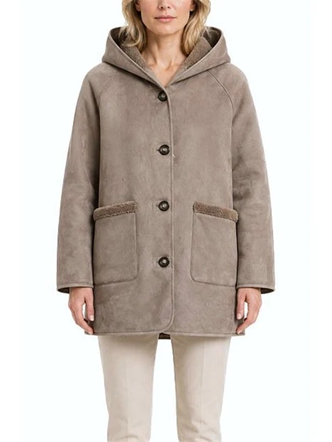 CAPPOTTO CORTO IN JERSEY VELLUTATO CON INTERNO FURRY DONNA TORTORA