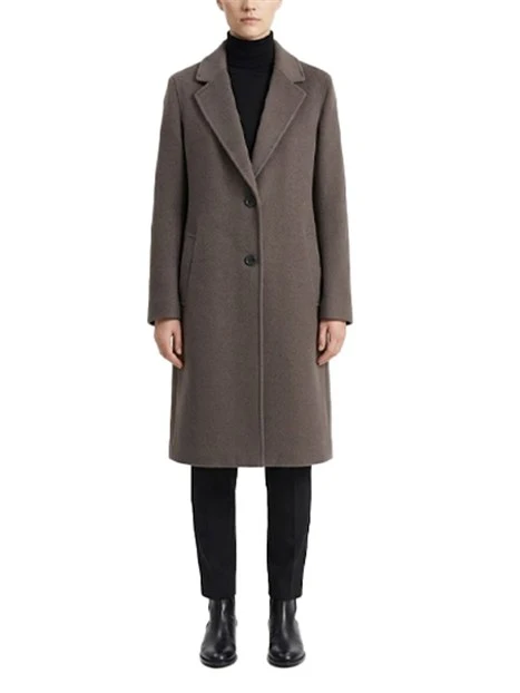 CAPPOTTO LUNGO CHIUSURA MONOPETTO DOUBLE STRETCH DONNA MARRONE