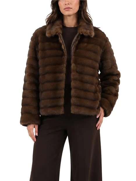 GIACCA IN ECO-PELLICCIA CON FODERA IN TESSUTO TECNICO DONNA MARRONE