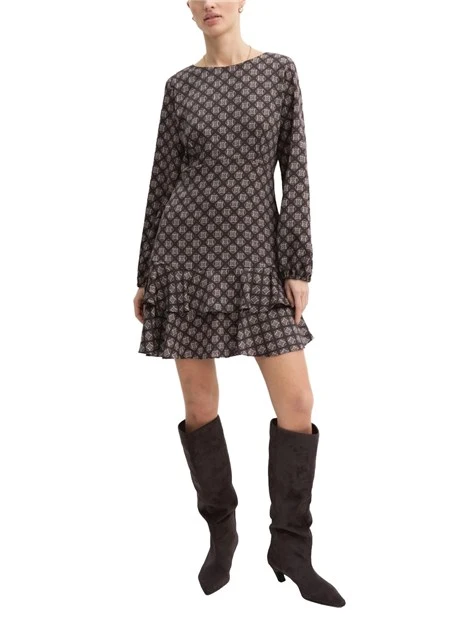 VESTITO CORTO CON PINCE E MANICHE A PALLONCINO DONNA MARRONE