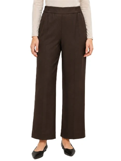 PANTALONI PALAZZO IN FLANELLA DI MISTO VISCOSA CON INSERTO ELASTICO DONNA MARRONE