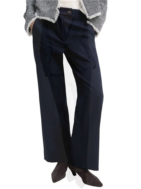 PANTALONE PALAZZO IN TESSUTO DIAGONALE E CHIUSURA ASIMMETRICA DONNA BLU