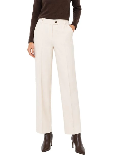 PANTALONE PALAZZO IN TESSUTO DIAGONALE E CHIUSURA ASIMMETRICA DONNA AVORIO