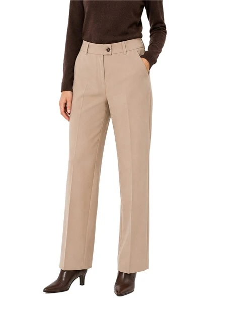 PANTALONE PALAZZO IN TESSUTO DIAGONALE E CHIUSURA ASIMMETRICA DONNA BEIGE
