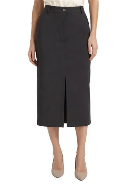 GONNA IN TESSUTO DIAGONALE STRETCH CON SPACCHI CENTRALI DONNA MARRONE