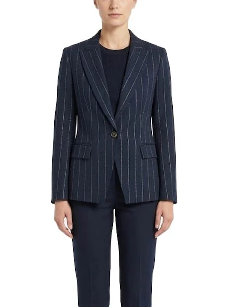 BLAZER MONOPETTO IN MISTO VISCOSA CON FILO LAMÉ DONNA BLU