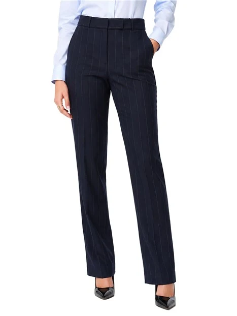 PANTALONE PALAZZO IN TESSUTO STRETCH GESSATO CON FILO LAMÉ DONNA BLU