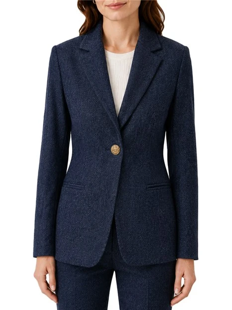 BLAZER MONOPETTO IN CINIGLIA STRETCH CON PINCE DONNA NAVY