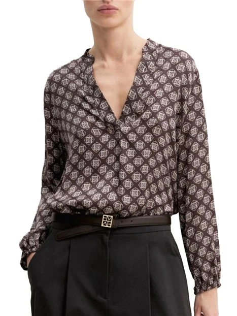 BLUSA CON MANICHE A PALLONCINO E FONDO ASIMMETRICO DONNA MARRONE