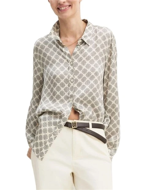 CAMICIA IN RASO DI VISCOSA STAMPATO SEMI LUCIDO DONNA AVORIO