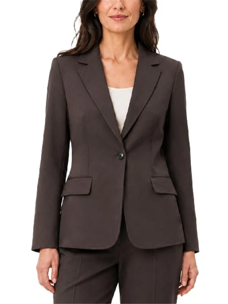BLAZER MONOPETTO IN JERSEY STRETCH LAVORATO A PUNTO MILANO DONNA MARRONE