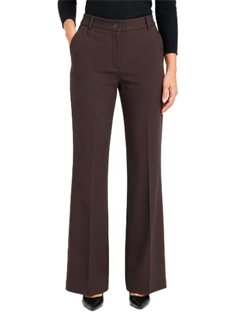 PANTALONE PALAZZO SLIM FIT IN JERSEY CON LAVORAZIONE PUNTO MILANO DONNA MARRONE
